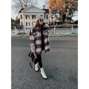 Bagatelle Plaid Shacket Jacket Red Black Grey